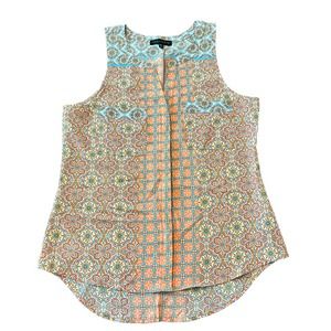 Sanctuary blouse tank, multicolor mixed print, Large